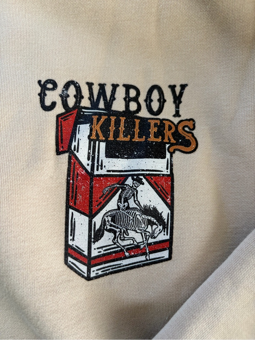 Women’s Classic Crewneck Sweatshirt in Beige with Chest Graphic - Picture 2 of 6